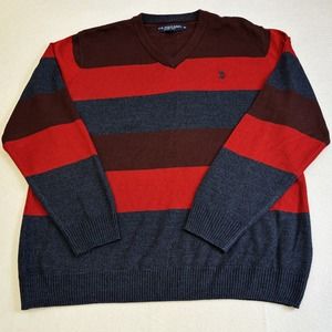 US Polo Assn Sweater Mens XL Striped Acrylic V-Neck Long Sleeve Pullover Casual